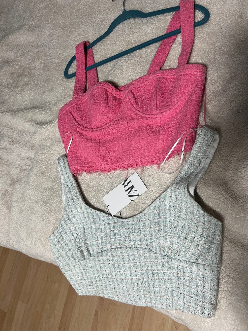 Zara Pink, blue & white Cropped Bustier Top with Wide Straps